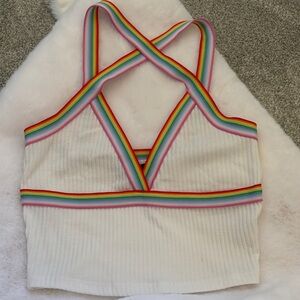 White Crop Top with Rainbow Straps